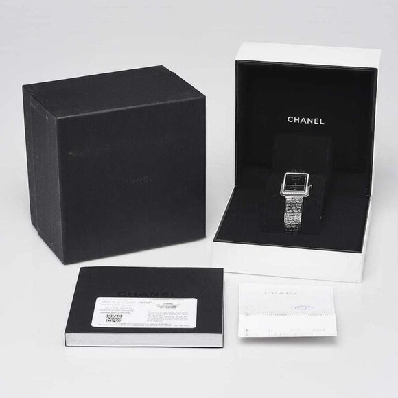 Chanel Black Tweed Metal and Diamonds Quartz Watch - Picture 7 of 8